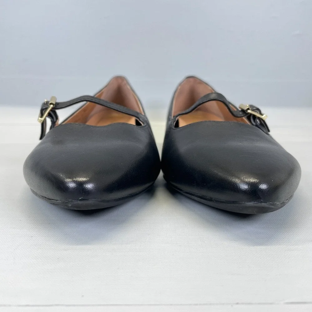 Vionic Delilah Mary Jane Shoes Womens Size 9.5 Black Leather Buckle Strap Flats